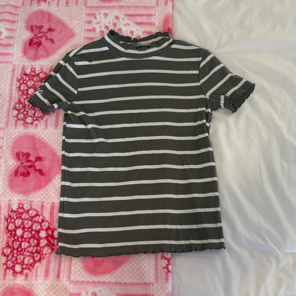 Justice green and white striped tshirt